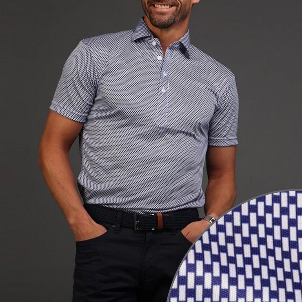 Collars & Co Semi-Spread Collar Short-Sleeve Golf Polo, Vantage Blue, Medium